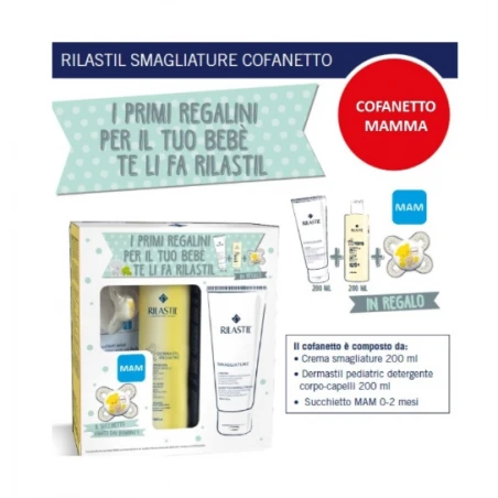 Rilastil Smagliature COFANETTO MAMMA: Crema Corpo Antismagliature 200ml + Detergente Dermastil + Succhietto MAM 0-2 Mesi 3 Rilastil Smagliature COFANETTO MAMMA: Crema Corpo Antismagliature 200ml + Detergente Dermastil + Succhietto MAM 0-2 Mesi